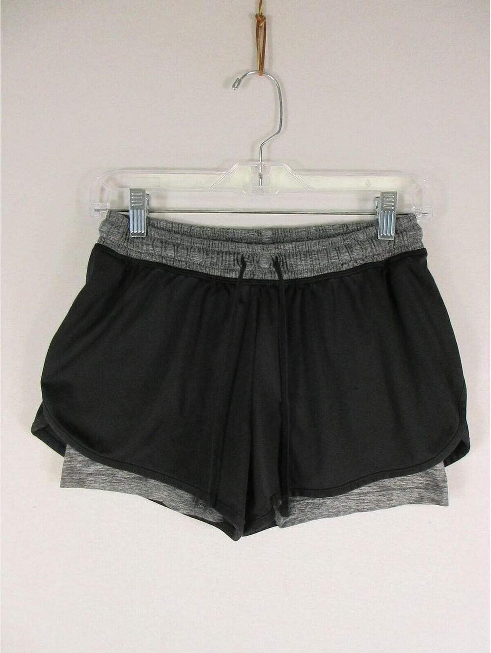 Champion Shorts Womens S 2in1 Black Gray Liner Elastic Waist Drawstring